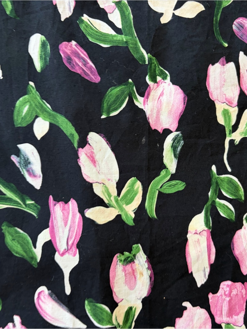 Marni Black Floral Tie Back Short Sleeve Top with Pink Tulip Print size 10 - Picture 5 of 8
